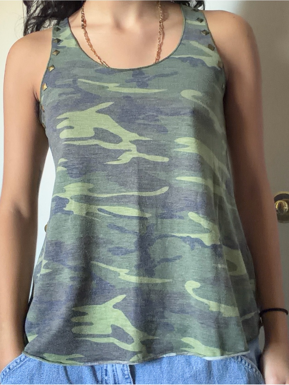 Vintage Havana Green Camo Stud-Accent Tank Top
